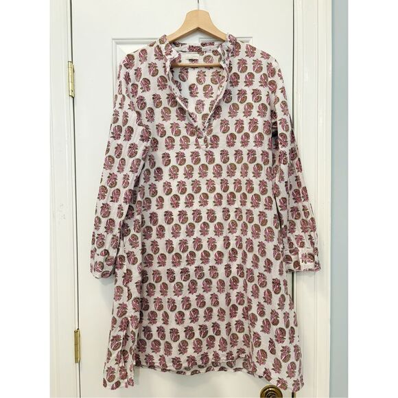 Livro Floral Dress Block Print Size M 100% Cotton Popover V neck - Picture 1 of 5